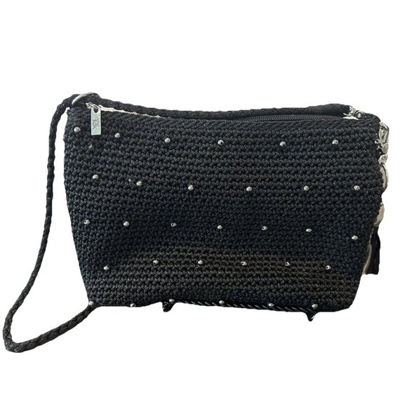 THE SAK Hand-Crocheted Black w/Silver Beads Convertible Crossbody Bag/Clutch - Picture 1 of 9